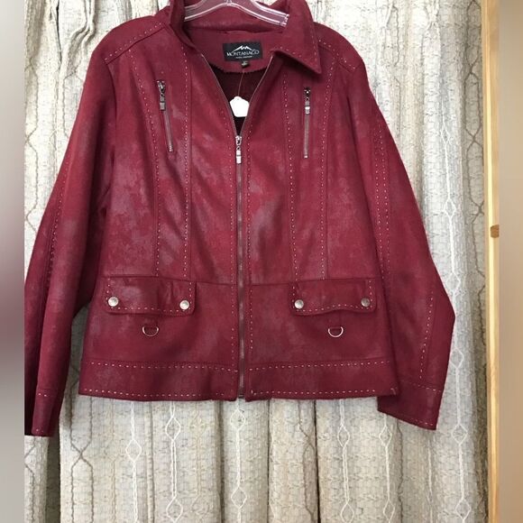 MONTANACO LG. FAUX RED LEATHER JACKET - Picture 1 of 7